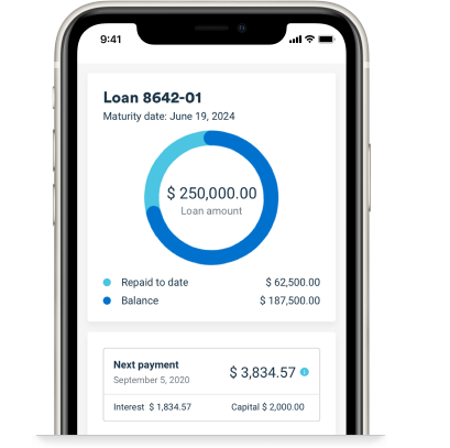 phone screen showing a loan and the next payment due