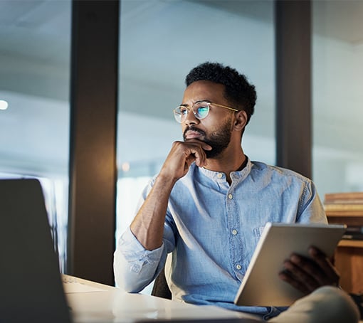 entrepreneur thinking about how to get his business up and running