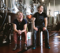 Alicia MacDonald and Sonja Mills in the Port Rexton Brewing Company factory