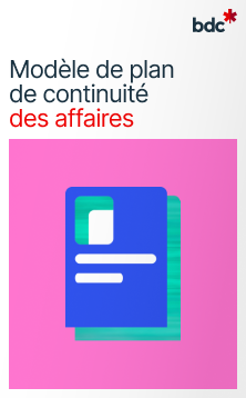 Illustration d'un document aux couleurs vives avec le texte Modèle de plan de continuité des affaires