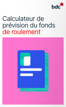 Illustration d'un document aux couleurs vives avec le texte Calculateur de prévision du fonds de roulement