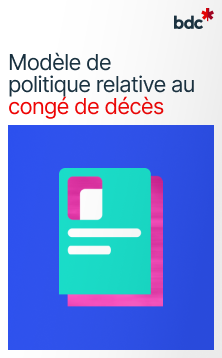 Illustration d'un document papier aux couleurs vives avec texte Modèle de politique relative au congé de décès