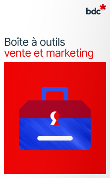 Illustration d'une boîte à outils aux couleurs vives avec texte Boîte à outils vente et marketing