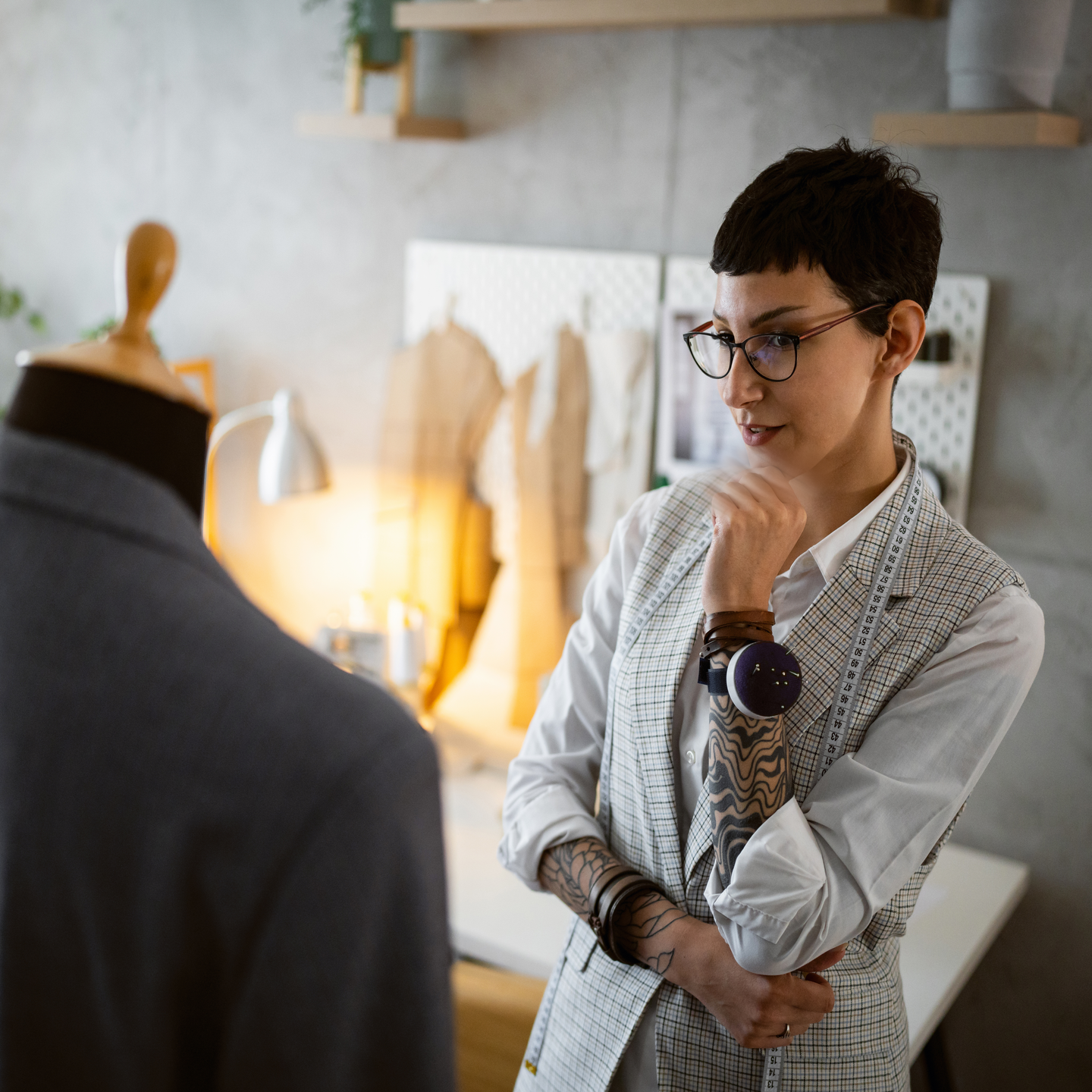 Fashion designer working in her modern design studio