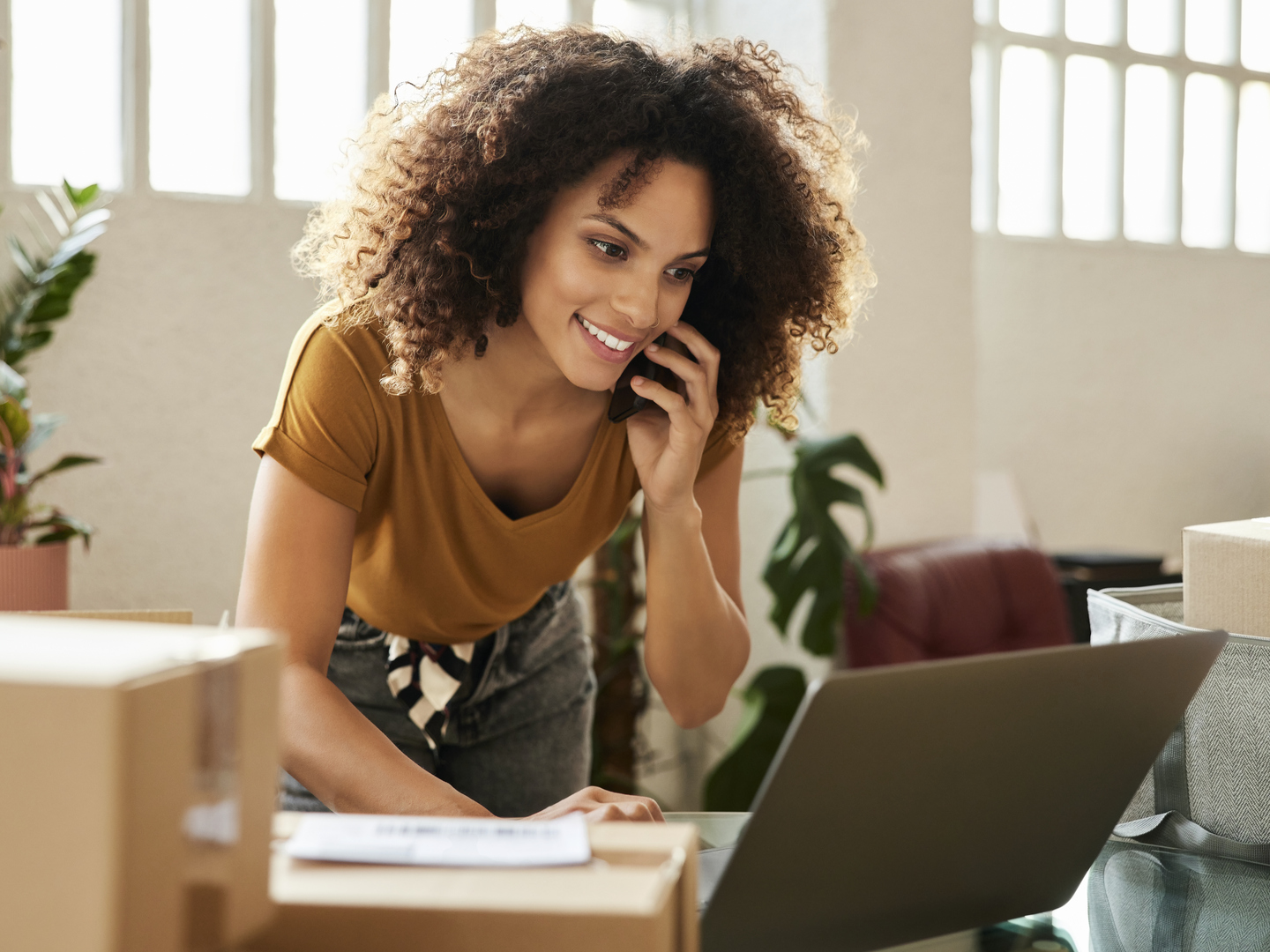 A woman talking on the phone