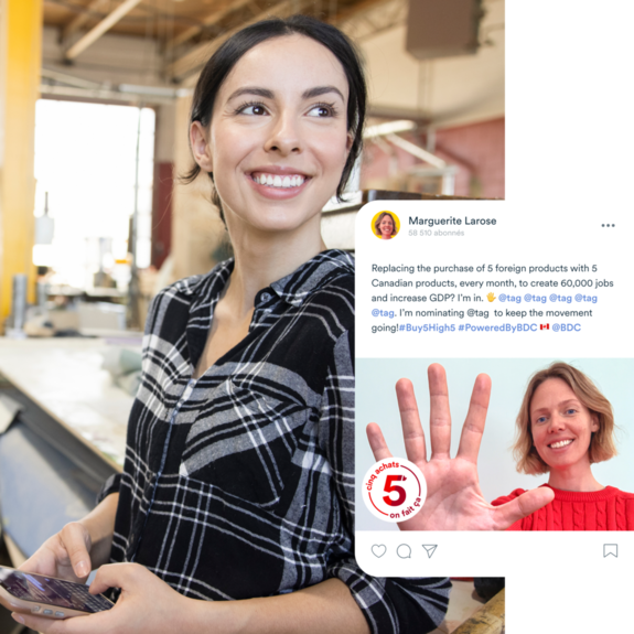 Woman smiling and holding up her hand
